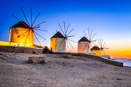 Mykonos, Greece. Kato Mili are iconic windmill of the Greek island of the Mikonos, Cyclades Islands.の写真素材