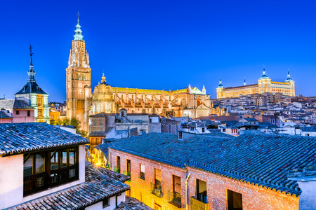 Toledo, Spain. Medieval city in Castilla la Mancha with Santa Iglesia Catedral and Alcazar, landmark of Spain.の写真素材