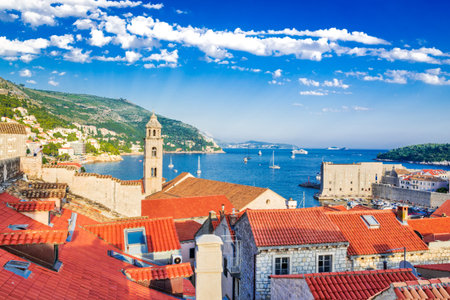 Dubrovnik, Croatia. Stunning view of Ragusa city walls, the famous site in Croatia.の写真素材