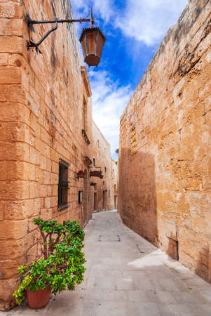 Mdina, Malta - Cobblestone street in medieval fortified city of Mdina, old capital of the island.のeditorial素材