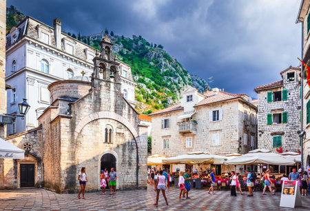 Kotor, Montenegro - August 2022. The Church of Sveti Luka is a historic Orthodox church located known for its intricate frescoes and stunning architecture.のeditorial素材