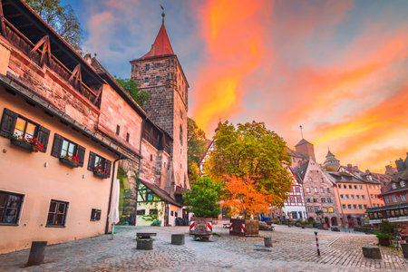 Nuremberg, Germany. Kaiserburg and Tiergartnertor Square in the old town of Nurnberg, Franconia - Bavaria.の写真素材