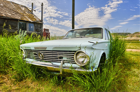 Old car in the ghost town of Dorothy, Alberta, Canadaの写真素材