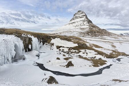 Kirkjufellsfoss and Kirkjufell, Grundarfjordur, Icelandの写真素材