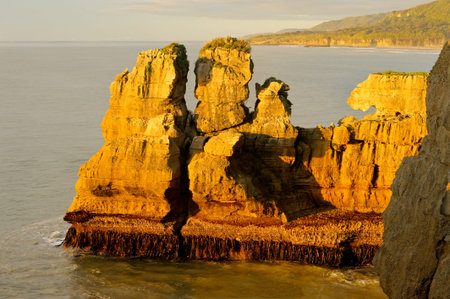 Pancake Rocks in South Island, New Zealandの写真素材