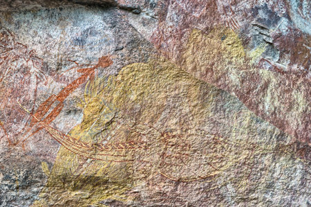 Ancient rock drawings in Northern Territories, Australiaの写真素材