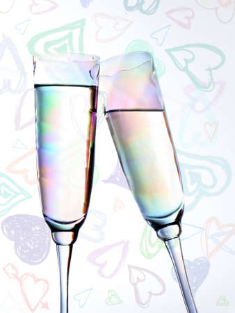 champagne toast on a valentine's backgroundの写真素材