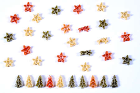 christmas card made of colorful pastaの写真素材