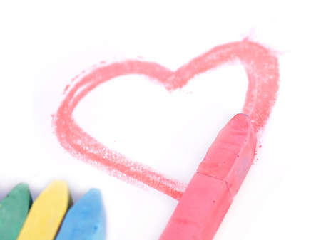 heart drawn with red chalkの写真素材