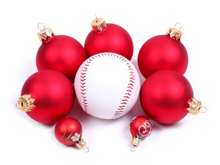 red Christmas ball and baseballの写真素材