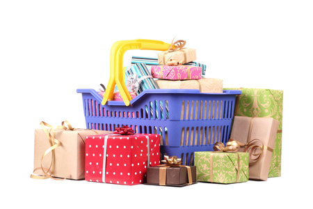 A shopping basket full of giftsの写真素材
