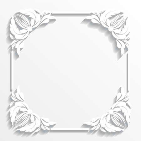 beautiful white frame with damask pattern, greeting card,  invitation cardのイラスト素材