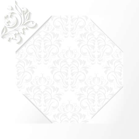 beautiful white frame with damask pattern   greeting card   invitation cardのイラスト素材