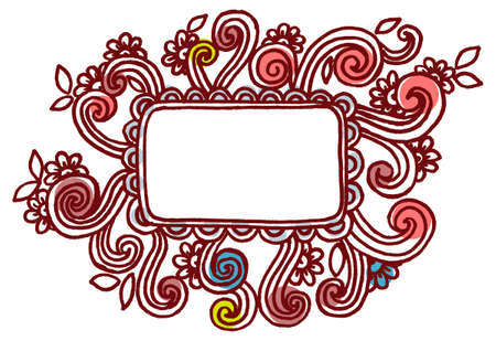 Frame with doodle flowers. Line art hand drawing floral patternのイラスト素材