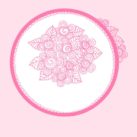 Doodle vector floral frame in pink colorのイラスト素材