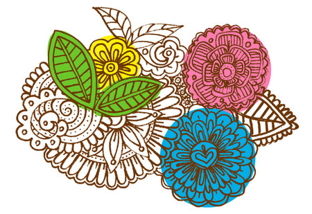 Vintage flower pattern with doodle elementsのイラスト素材