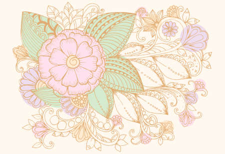 Vintage card with doodle flowersのイラスト素材