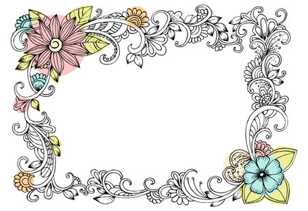Doodle drawing for coloring book. pattern. Beautiful flower vector. Flower frameのイラスト素材