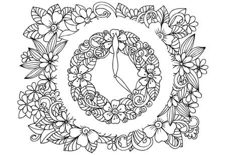 Flower watches in round frameのイラスト素材