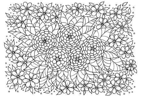 Doodle floral pattern in black and white. Page for coloring bookのイラスト素材
