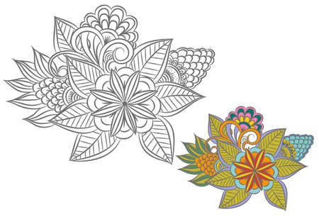 Black and white flowers as design element. Can use for coloring book and printのイラスト素材