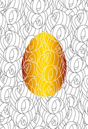 Gold easter egg and seamless monochrome abstract pattern for coloring book.のイラスト素材