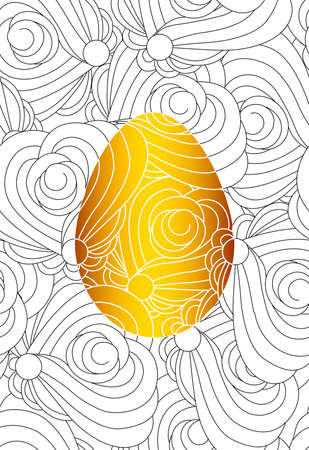 Gold easter egg and seamless monochrome abstract pattern for coloring book.のイラスト素材