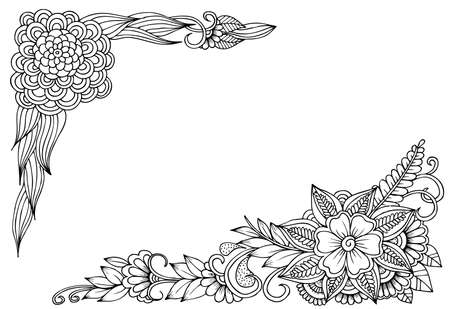 Frame flower pattern in black and white. Can use for print , coloring and card designのイラスト素材