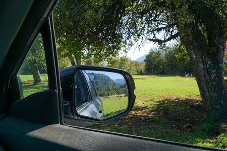 view from inside car of the nature outsideの写真素材