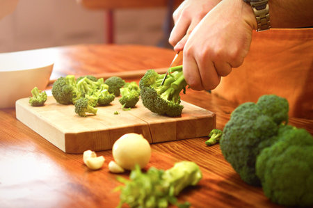 Vegetable. Broccoli on the tableの写真素材