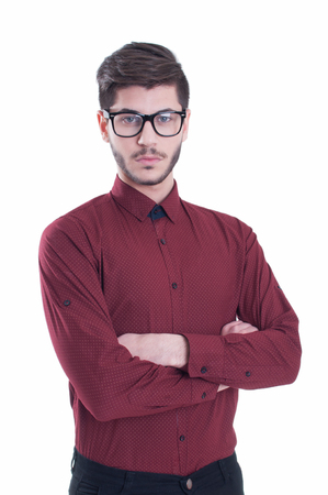 Handsome business man standing on white background. Isolated on white backgroundの写真素材