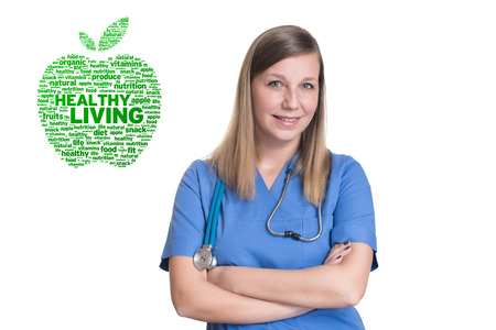 Woman doctor smiling and looking to the camera.Healthy livingの写真素材