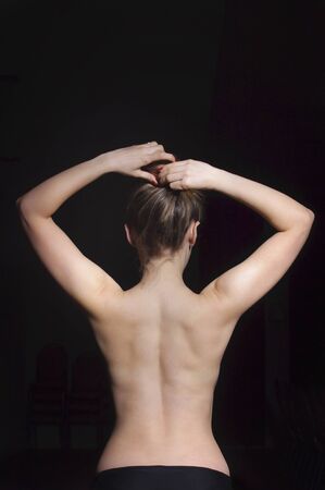 Close-up of naked woman's backの写真素材