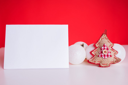 Christmas balls on red backgroundの写真素材
