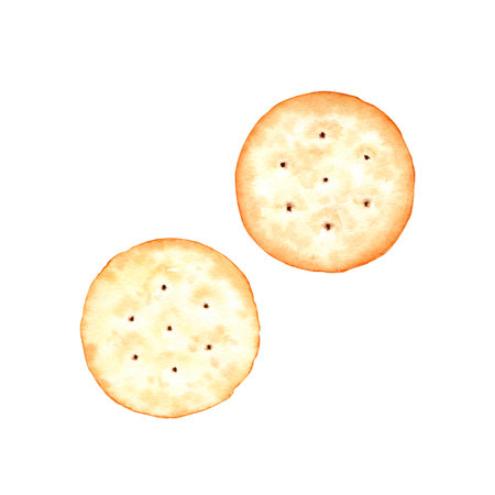 Crackers biscuits. Watercolor food illustration isolated on white backgroundの写真素材