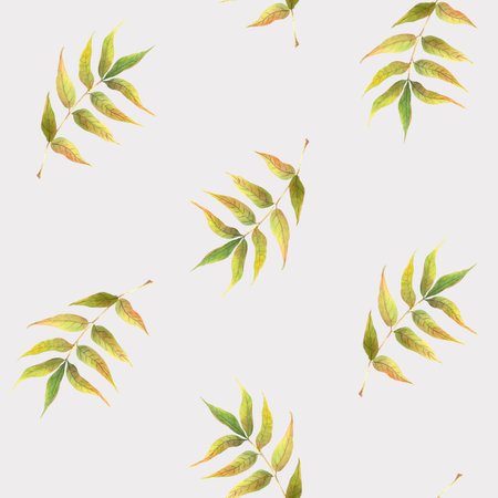 Watercolor seamless pattern with leaves. Illustration isolated on light backgroundの写真素材