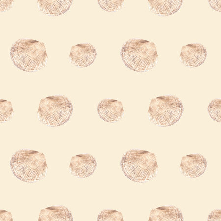 Seamless pattern with seashells. Hand drawn watercolor illustration for wrapping, wallpaper, fabricの写真素材