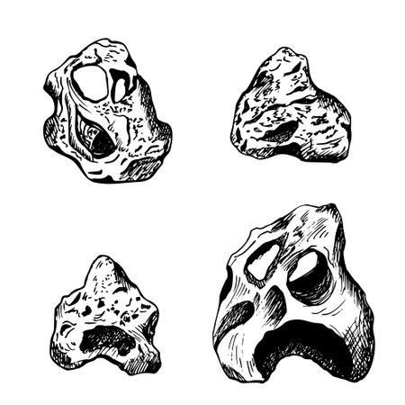 A set of sea stones. Graphic vector illustration isolated on white background. Hand drawn engraved style. For clip art packageのイラスト素材