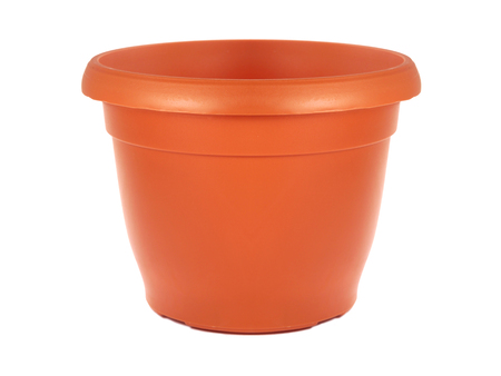 Empty flower pot isolated on whiteの写真素材
