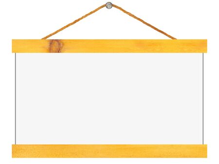 Wooden edges signboard, isolated on white backgroundの写真素材