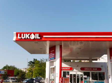 GALATI, ROMANIA - MAY 23, 2017. Lukoil gas station. Lukoil is the largest privately owned oil and gas company in the world by proved oil reservesのeditorial素材