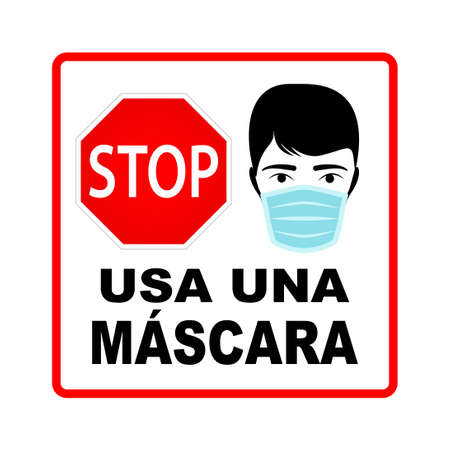 Wear a mask caution sign in Spanish language, vector designのイラスト素材