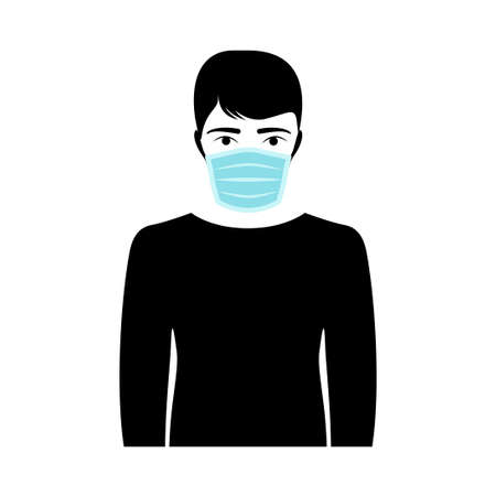 Young man wearing medical mask isolated on white, vector designのイラスト素材