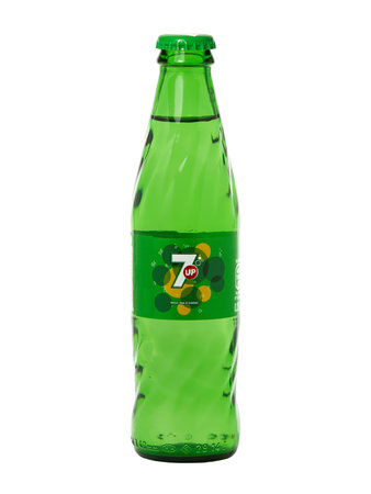 BUCHAREST, ROMANIA DECEMBER 23, 2017. 7up glass bottle isolated on white background. 7up is a...