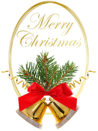 Christmas greeting card with bells on white backgroundの写真素材
