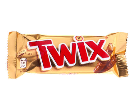 BUCHAREST, ROMANIA - JANUARY 15, 2015. Twix chocolate bar isolated on whiteのeditorial素材