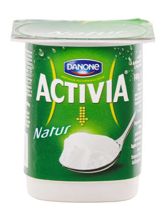 BUCHAREST, ROMANIA - APRIL 2, 2015. Danone Atctivia Natur. Activia is the only probiotic yogurt product made with probiotic culture, bifidus regularis, designed to improve digestive healthのeditorial素材