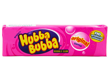 BUCHAREST, ROMANIA - MARCH 20, 2016. Hubba Bubba Bubble gum original flavor isolated on white, produced by Wrigleyのeditorial素材