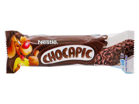 BUCHAREST, ROMANIA - APRIL 14, 2015. Nestle Chocapic Cereal Bar. Nestle Chocapic can be a healthy snack with less calories and many vitamins and mineralsのeditorial素材
