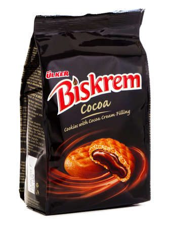 BUCHAREST, ROMANIA - MAY 9, 2016. Ulker Biskrem Cocoa, Cookies filled with cocoa cream. Ulker is a major Turkish manufacturer of food products like biscuits, cookies, crackers, and chocolatesのeditorial素材